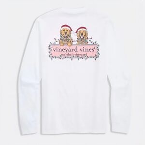 NWT Vineyard Vines String Lights Pups Logo Box Pocket Tee, Mens Medium